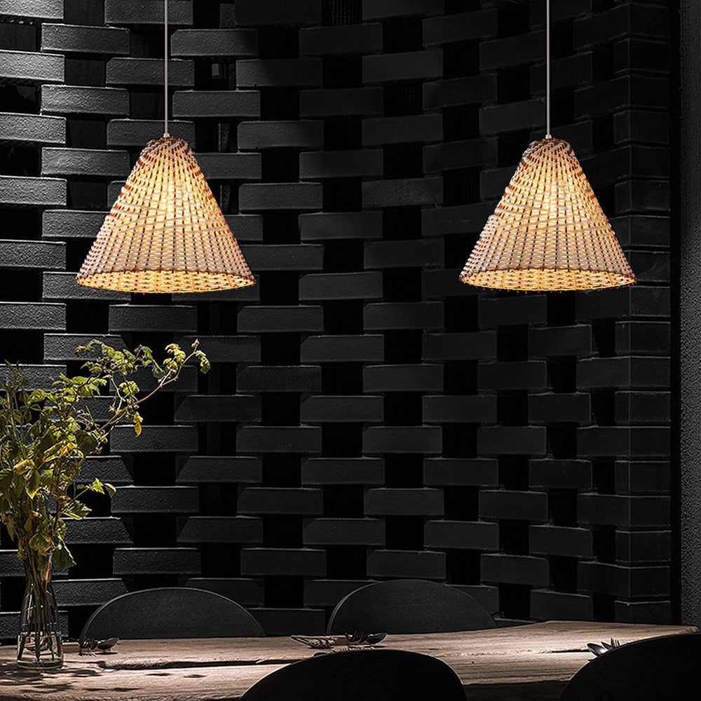 Boho Pendant Light Made of Handwoven Rattan