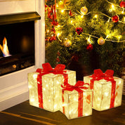 EclatDeNoel - Illuminated Gift Box Ornament with Bow