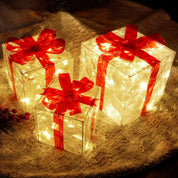 EclatDeNoel - Illuminated Gift Box Ornament with Bow