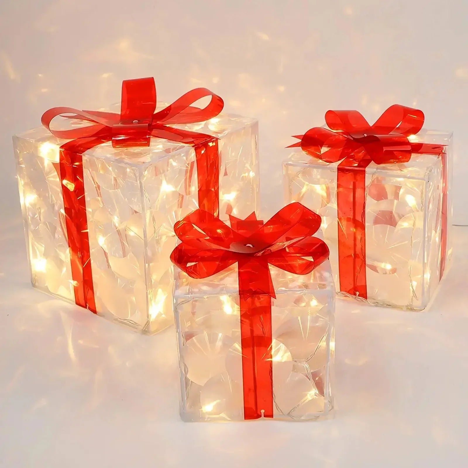 EclatDeNoel - Illuminated Gift Box Ornament with Bow