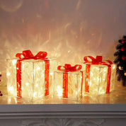 EclatDeNoel - Illuminated Gift Box Ornament with Bow