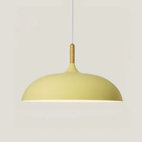 Pendant Lights Made of Metal and Wood in Soft Pastel Shades