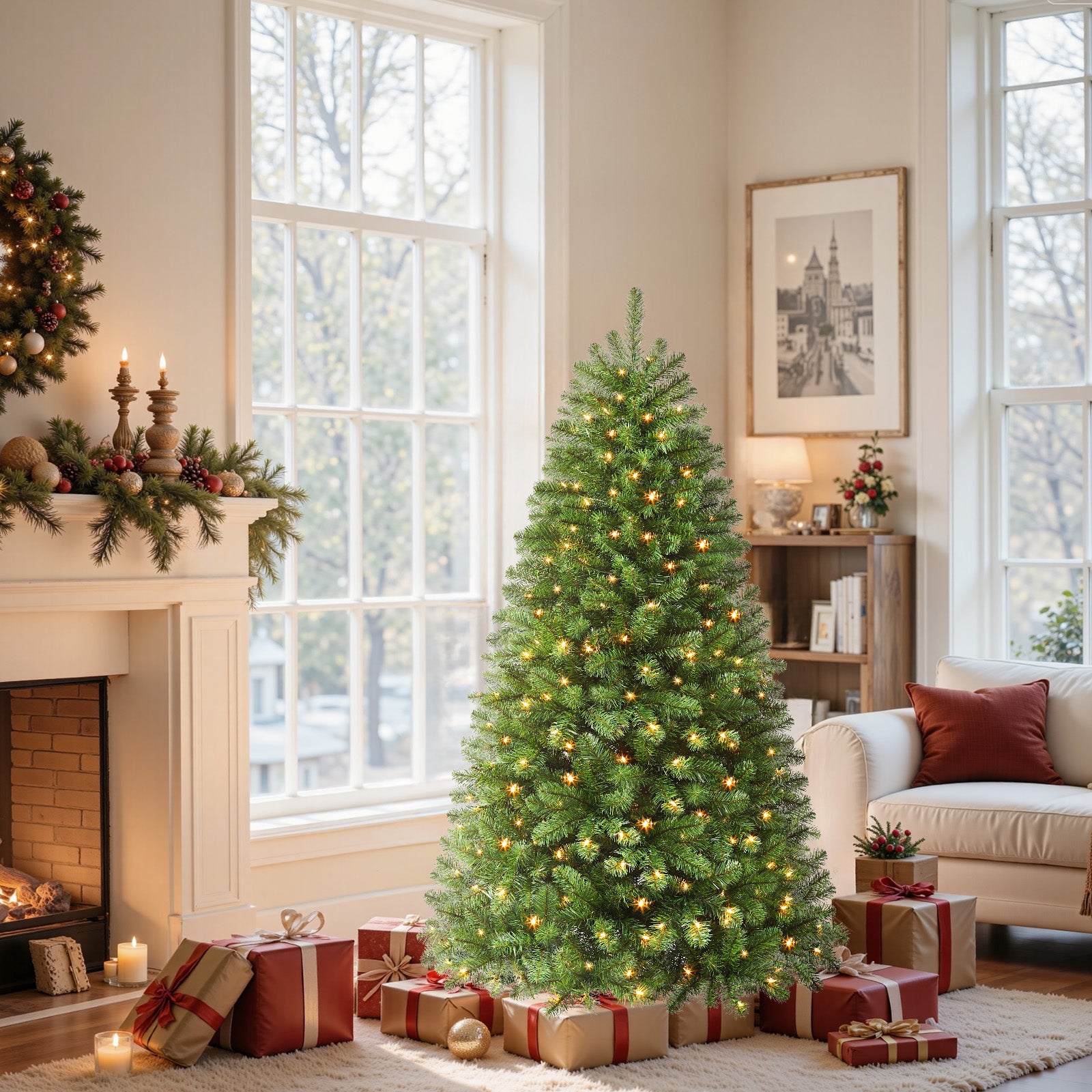 AvenlyHome|1.8m Prelit Christmas Tree|250 Warm White LED|778 Tips|Easy Setup