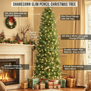 Shareconn Slim Pencil Christmas Tree 545 Tips 200 Lights Space Saving Stand