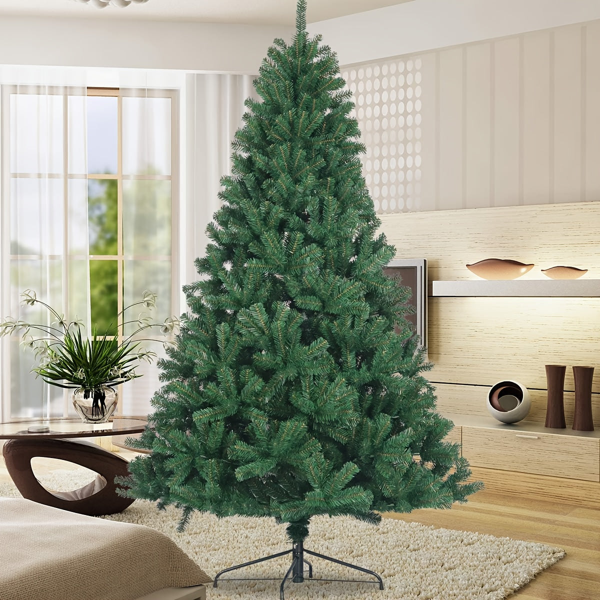 AvenlyHome| 82 Inch Artificial Tree Foliage | 3 Tier Base | 1 Green | Low Maintenance