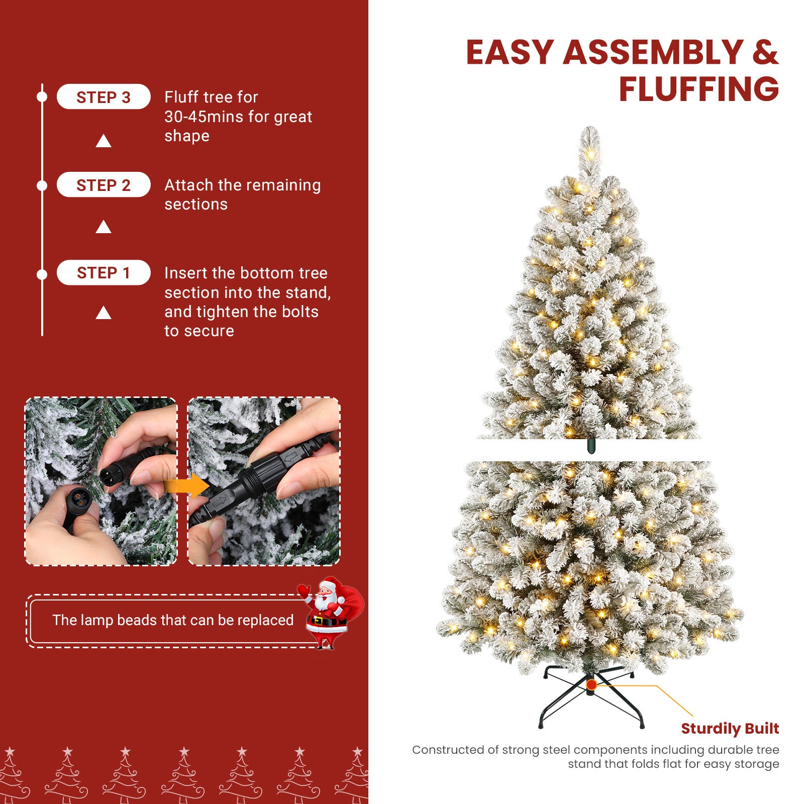 Shareconn 2.1m Snow Flocked Christmas Tree 320 Warm White LEDs Realistic Look