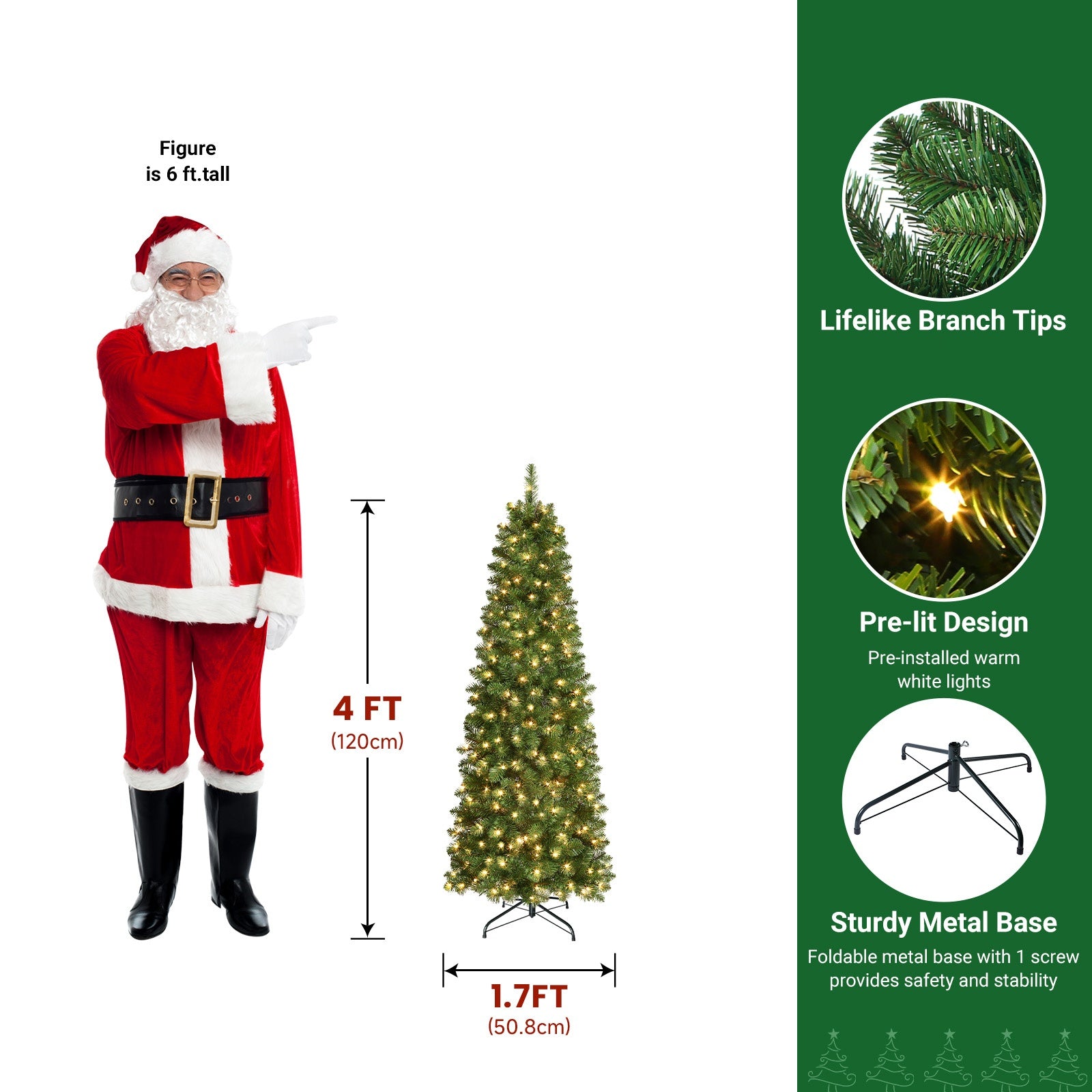 Shareconn Slim Pencil Christmas Tree 545 Tips 200 Lights Space Saving Stand