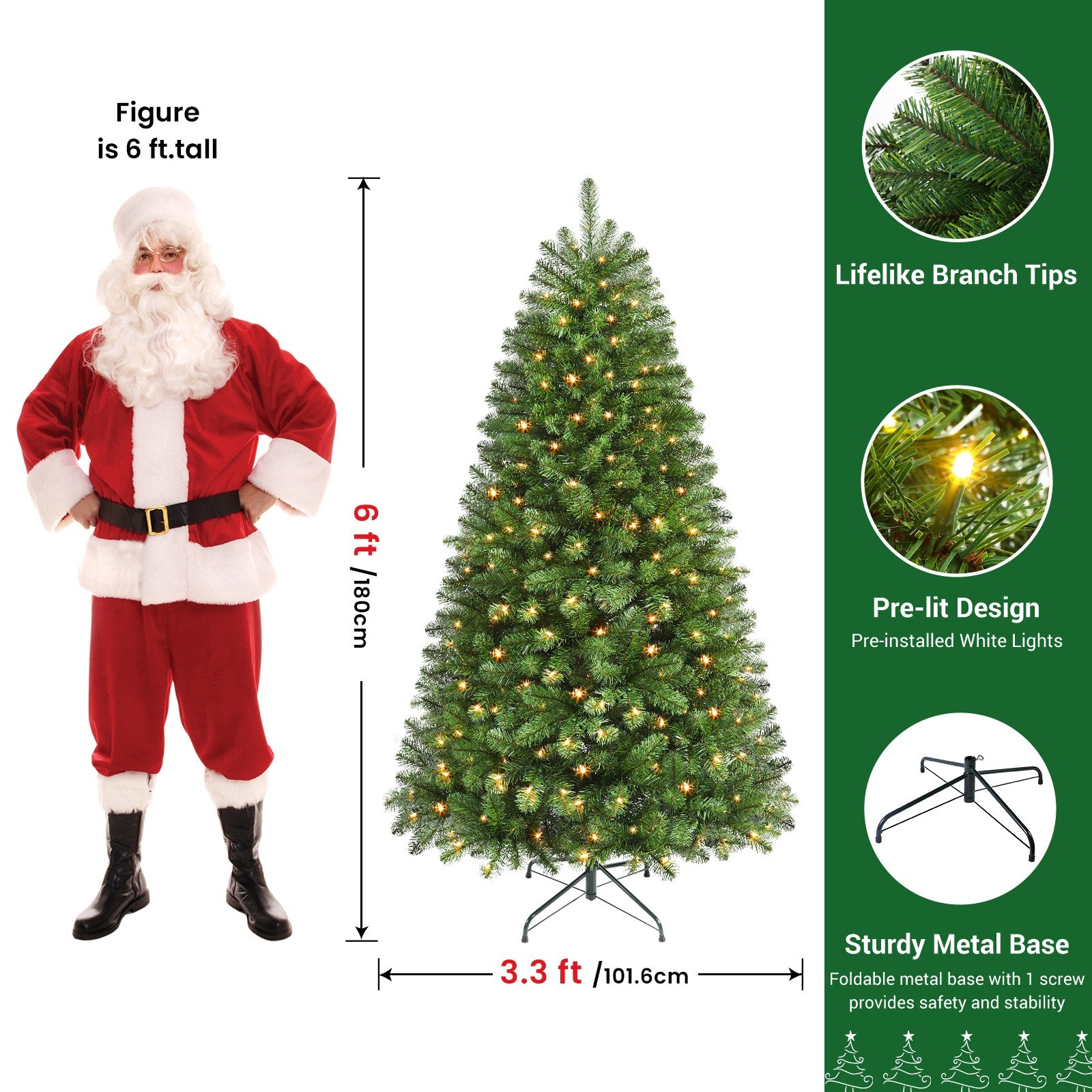 AvenlyHome|1.8m Prelit Christmas Tree|250 Warm White LED|778 Tips|Easy Setup