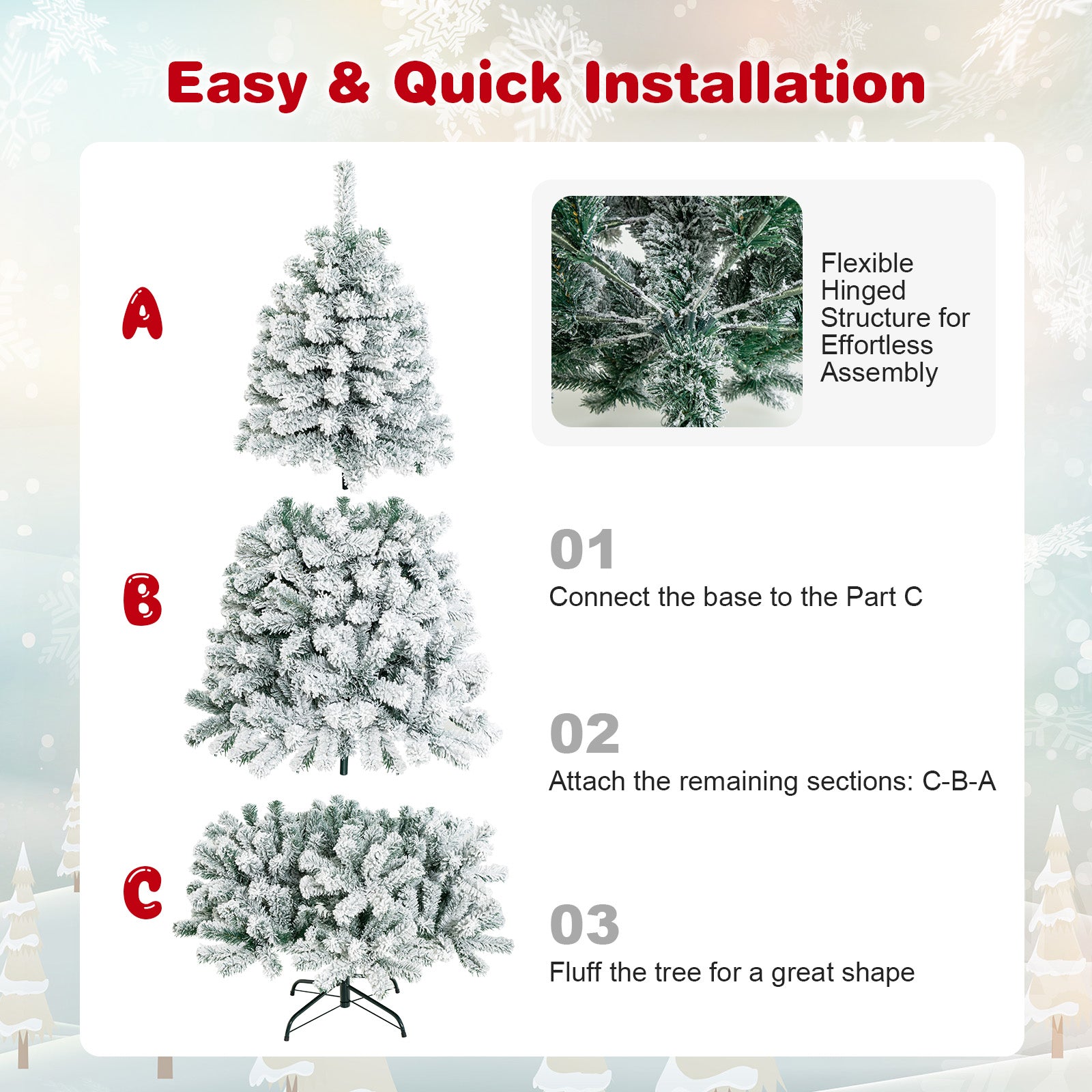 AvenlyHome| Hinged Xmas Tree | Height 6 and 7.5ft PVC Tips | Green | Easy Setup