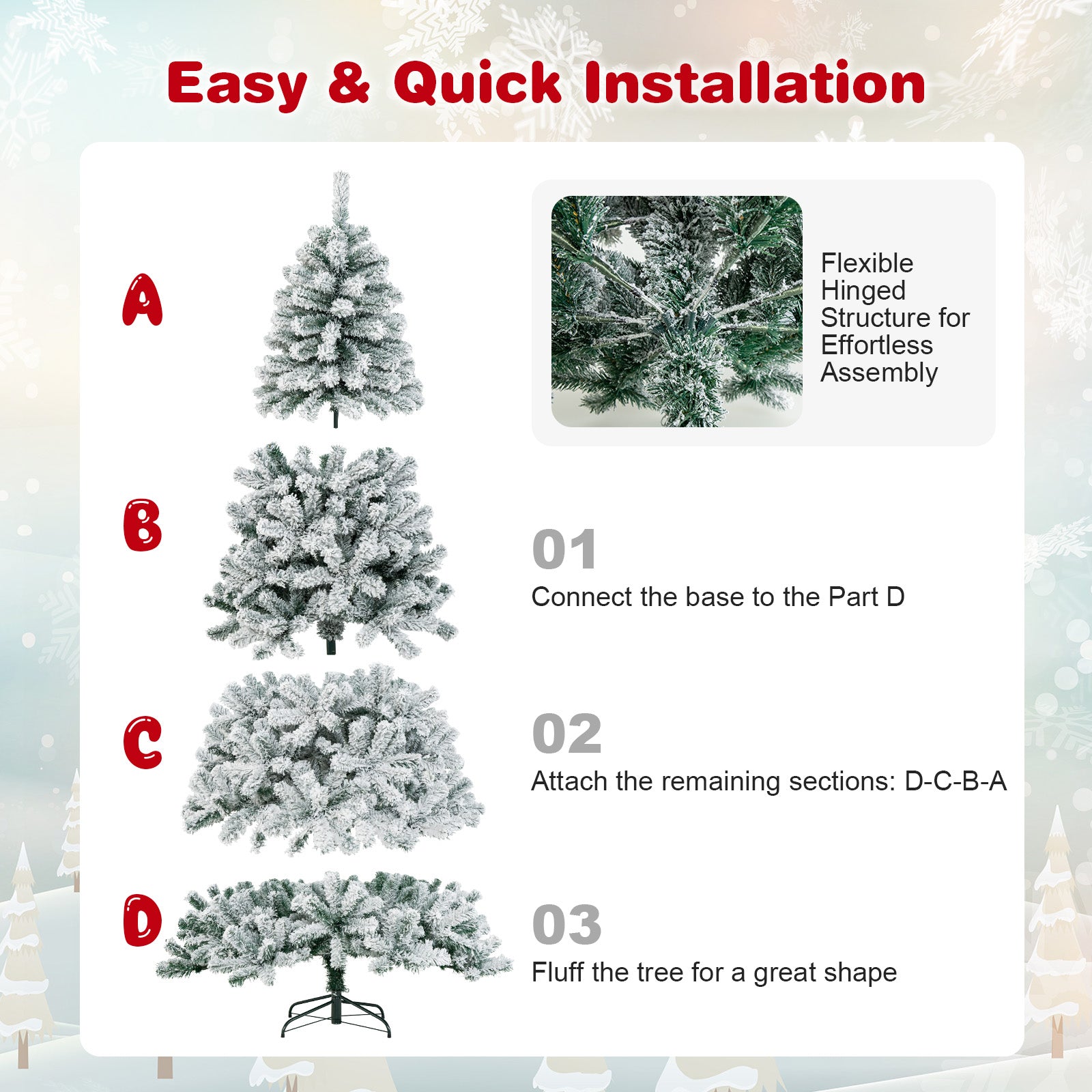 AvenlyHome| Hinged Xmas Tree | Height 6 and 7.5ft PVC Tips | Green | Easy Setup