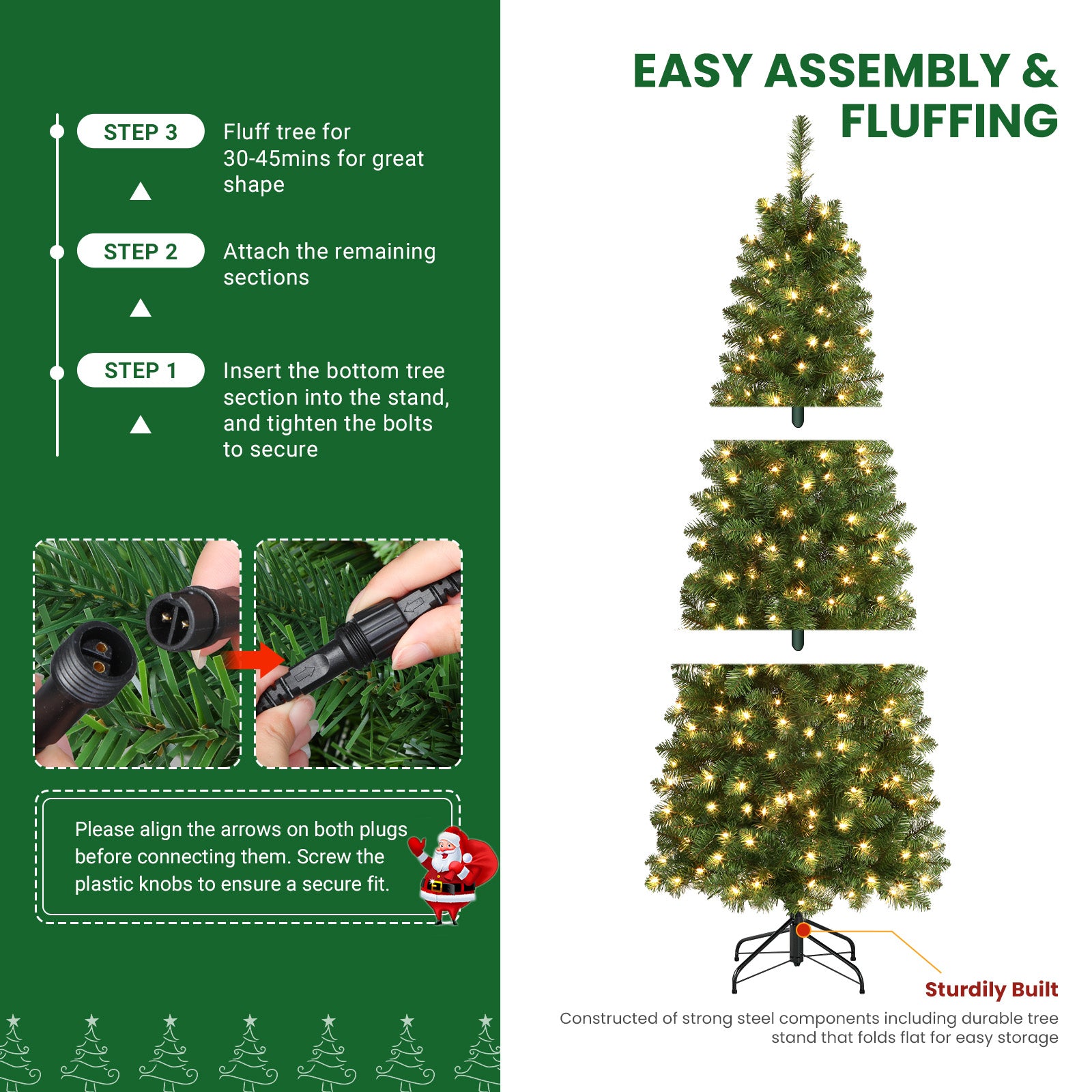 Shareconn Slim Pencil Christmas Tree 545 Tips 200 Lights Space Saving Stand