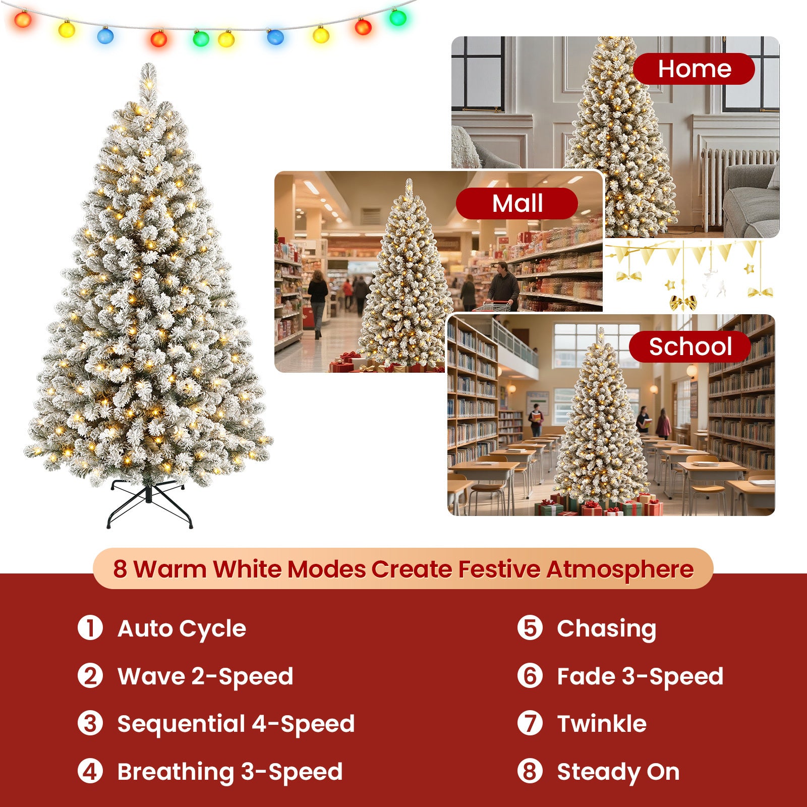 Shareconn 2.1m Snow Flocked Christmas Tree 320 Warm White LEDs Realistic Look
