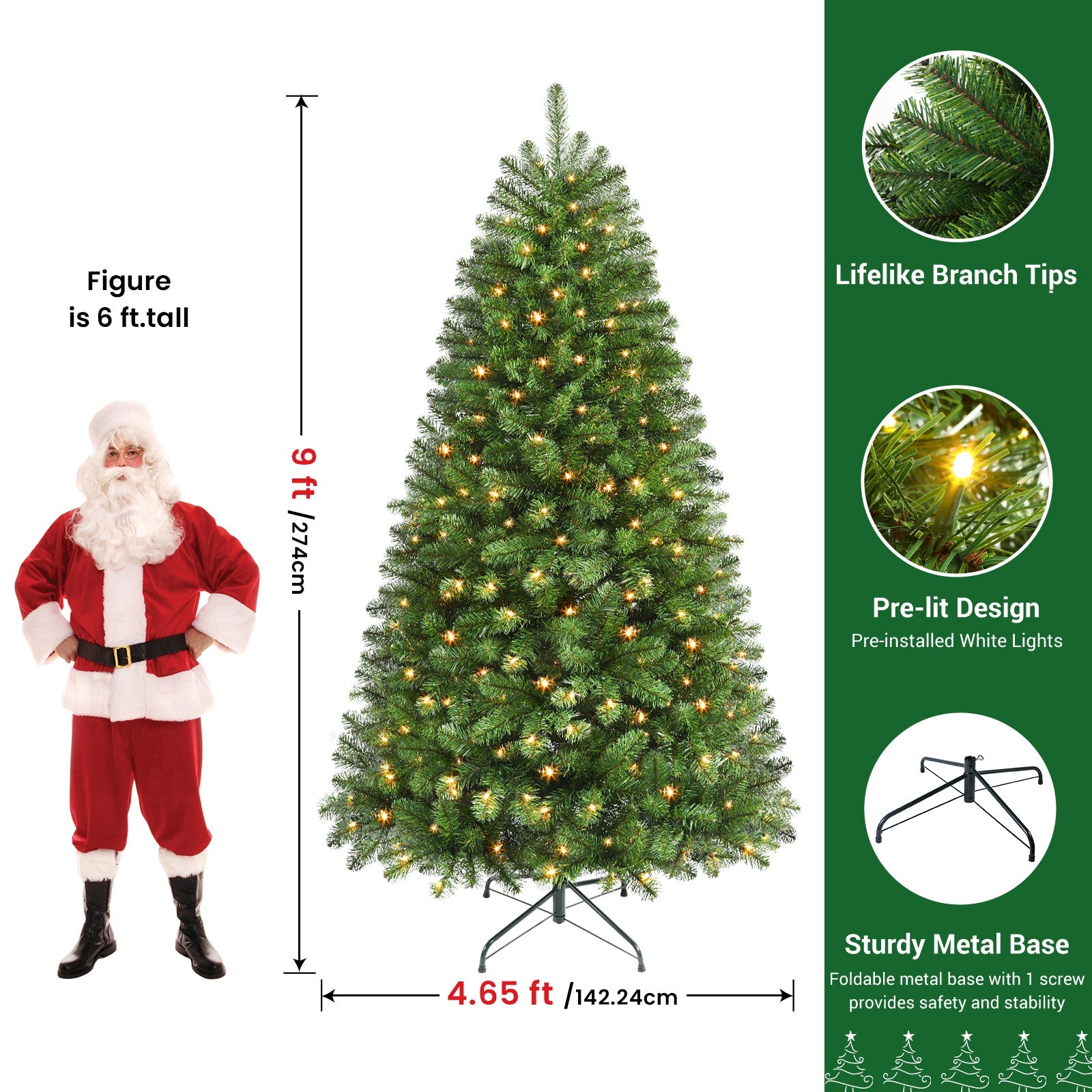 AvenlyHome|1.8m Prelit Christmas Tree|250 Warm White LED|778 Tips|Easy Setup