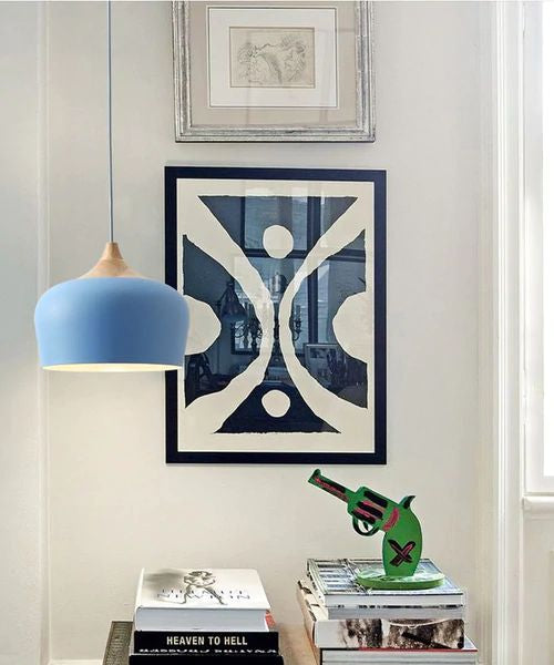 Pendant Lights Made of Metal and Wood in Soft Pastel Shades