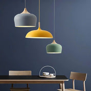 Pendant Lights Made of Metal and Wood in Soft Pastel Shades