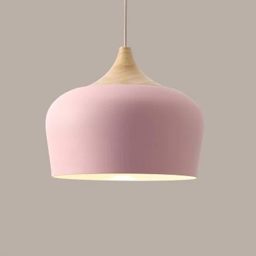 Pendant Lights Made of Metal and Wood in Soft Pastel Shades