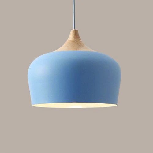 Pendant Lights Made of Metal and Wood in Soft Pastel Shades
