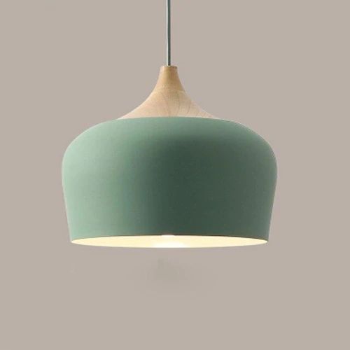 Pendant Lights Made of Metal and Wood in Soft Pastel Shades