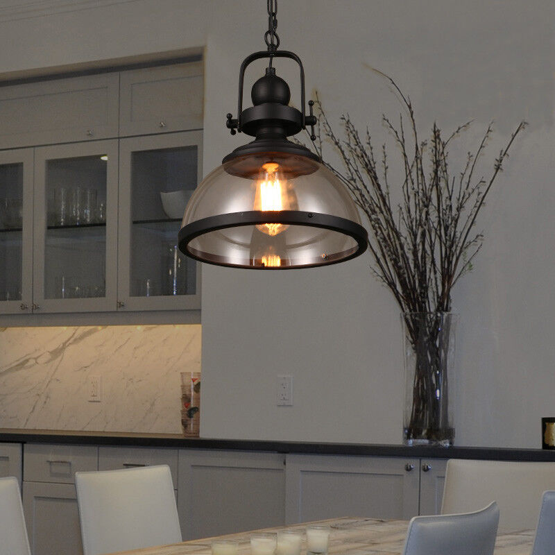 Antique Glass and Iron Retro Industrial Pendant Light