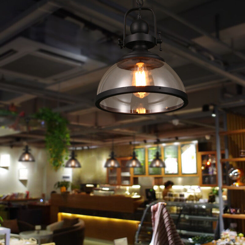 Antique Glass and Iron Retro Industrial Pendant Light