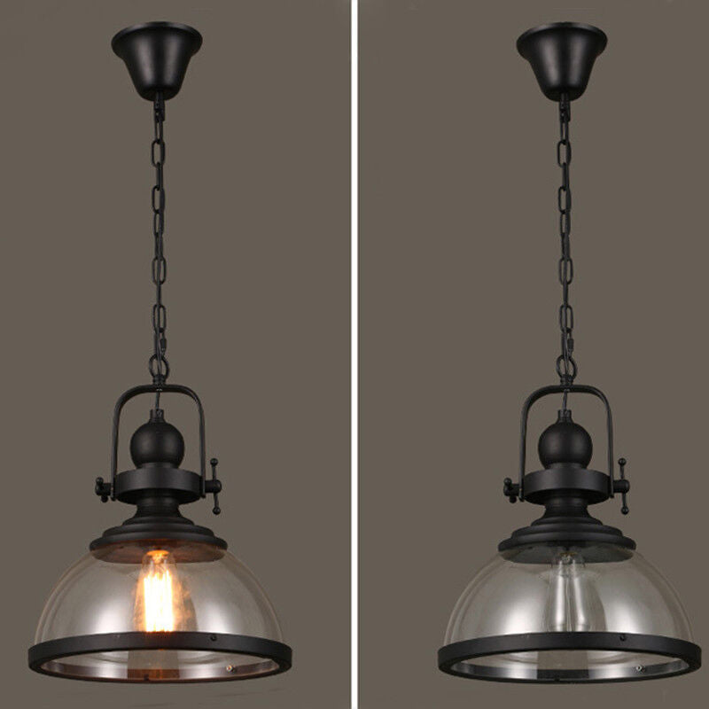 Antique Glass and Iron Retro Industrial Pendant Light