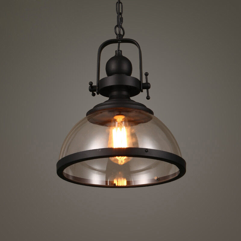 Antique Glass and Iron Retro Industrial Pendant Light