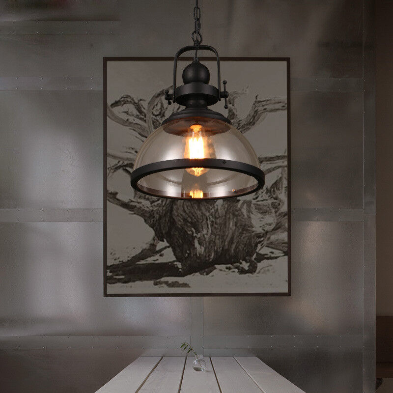 Antique Glass and Iron Retro Industrial Pendant Light
